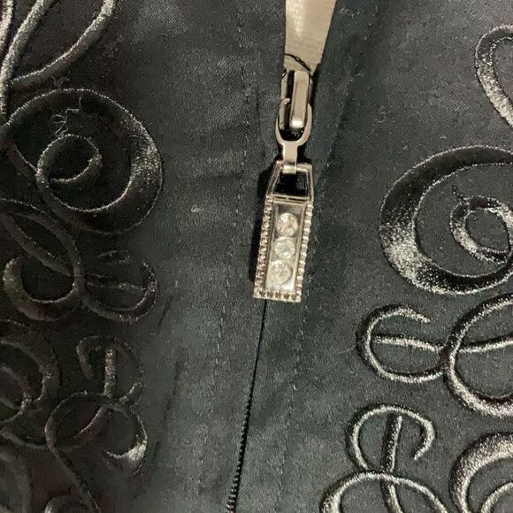 Christine Alexander Embroidered Black Zip Front Long Sleeve Embellished Shirt M - Picture 5 of 11